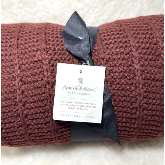 Solid Rib Stripe Knit Throw Blanket Burgundy - Hearth & Hand with Magnolia NEW - Picture 5 of 6